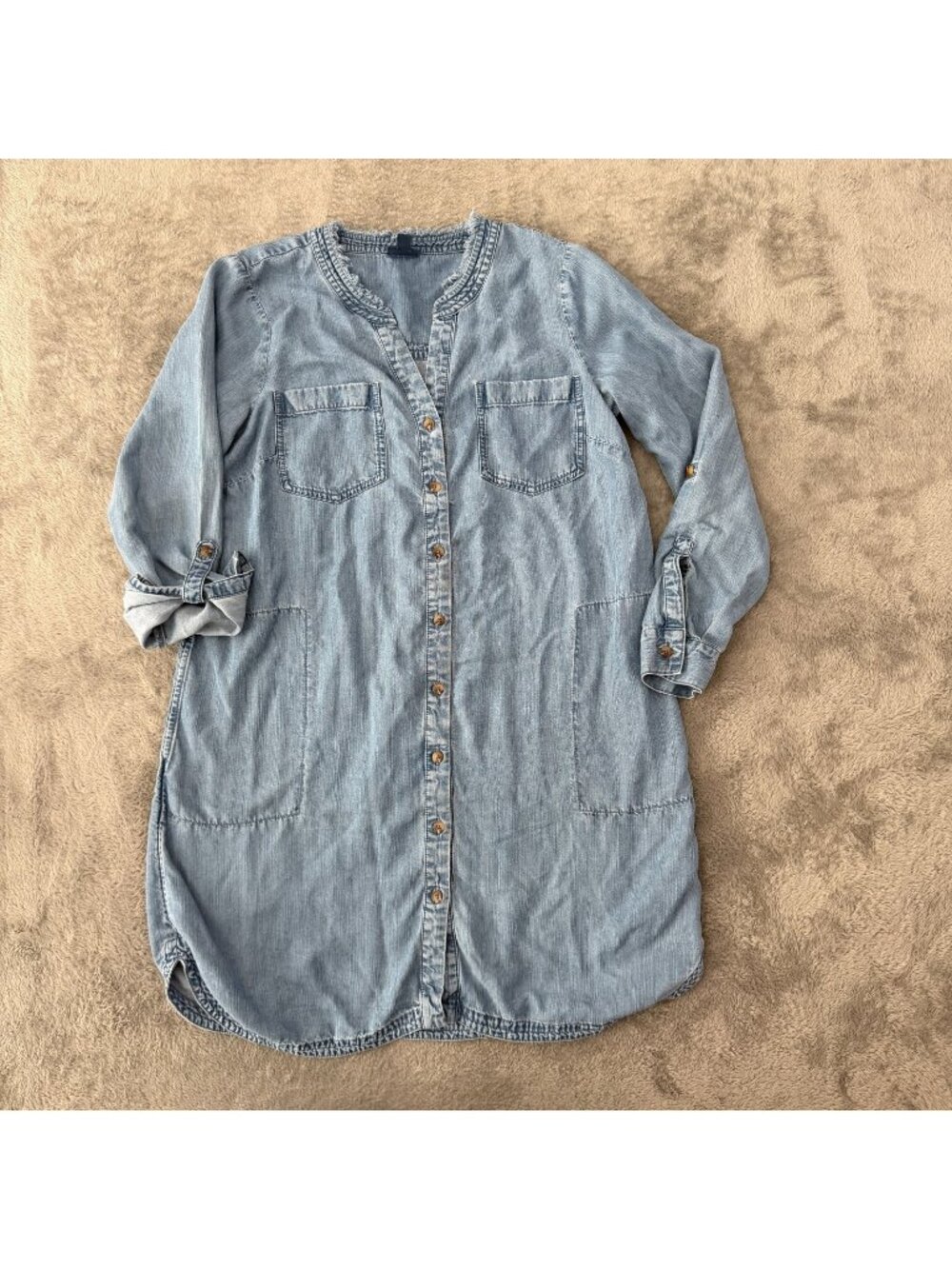 J. Jill Lyocell Tencel Chambray Button Front Shirt Dress SMALL Petite SP
